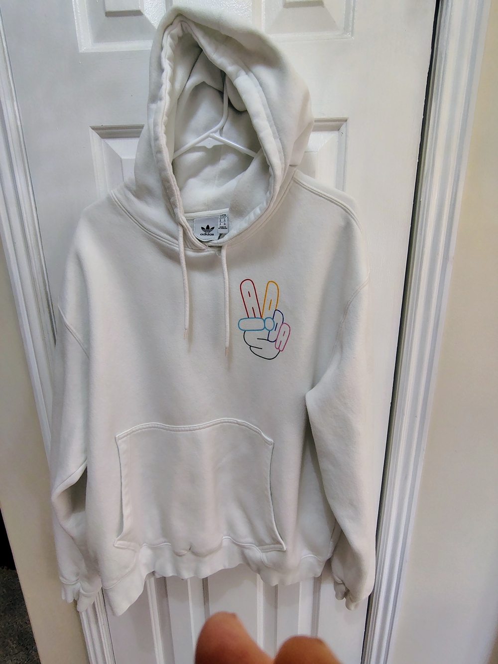 Men's Adidas Hoodie with Multicolor Peace Hand Graphic